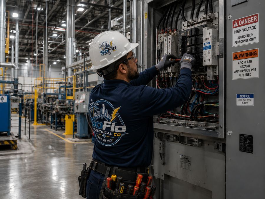 Electrician on a facility maintenance call