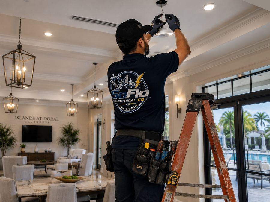 Electrician installing recessed lighting